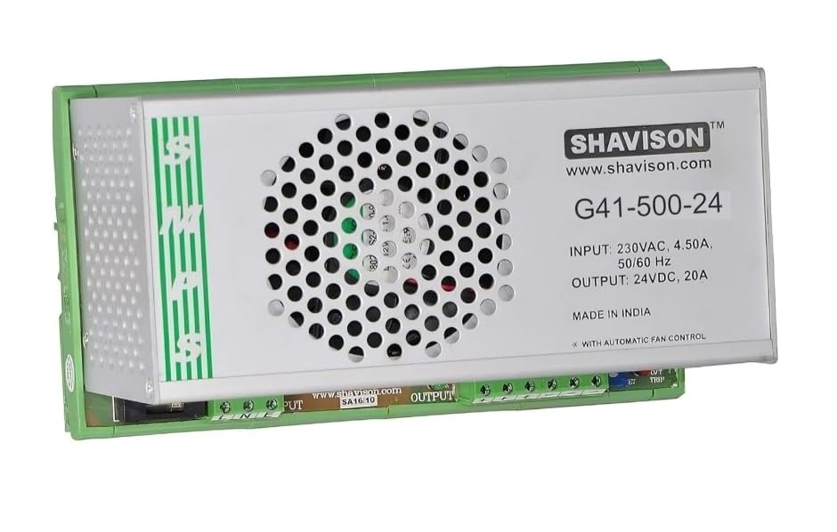 Shavison SMPS G41-500-24, I/P : 230VAC, O/P : 24V, 20A, DIN Rail Mount