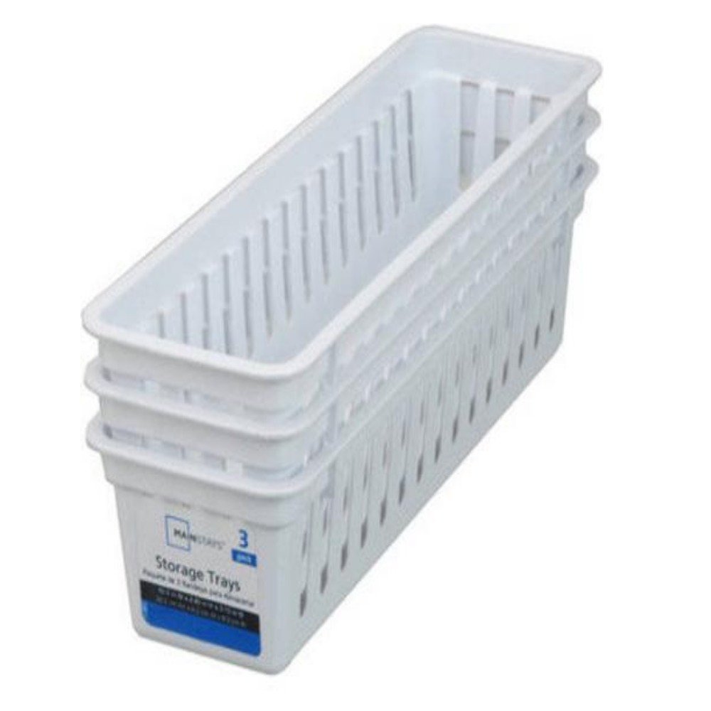 Slim Plastic Storage Trays Baskets in White- Set of 3 by Mainstay