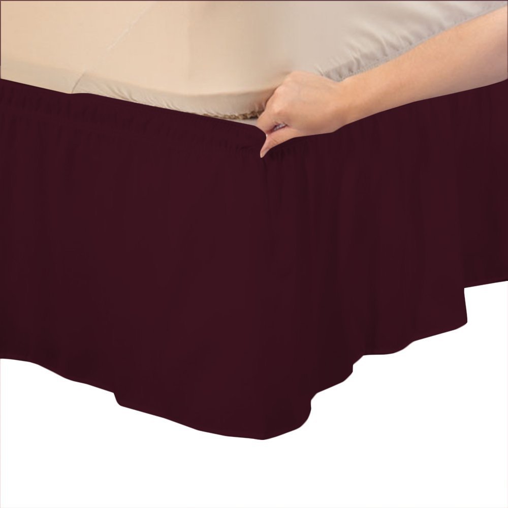 Great Deal in FULL Size Bed Skirt , SOLID Wine - Best Rated 1-Piece Bed Skirt - Features Perfect Fitting on 20" inch Drop Length ( 400-Thread Count ) - By SRP Linen