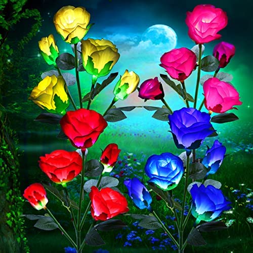 ZNYCYE Solar Lights Outdoor Garden,Gifts for Women Solar Lights Garden Rose Flower Ornaments 7 Color Changing Rose Lights Decorations for Valentine's Day Grave Pathway Patio Yard Party Wedding Holiday