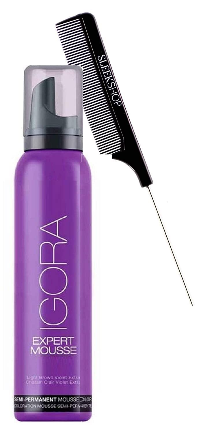 Comb + Schwarzkapf IGORA Expert Mousse Semi-Permanent Hair Color Foam Colour Dye (w/SLEEKSHOP Pin Comb) Foaming Haircolor - Last 8 Washes (9,5-55 - Honey (9.5-55))