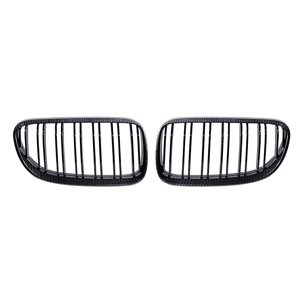 Left Right Glossy Black Carbon Fiber Dual Slats Kidney Grille Grill Compatible with 2011-2013 BMW E92 E93 325i 328i 335i 2-Door LCI