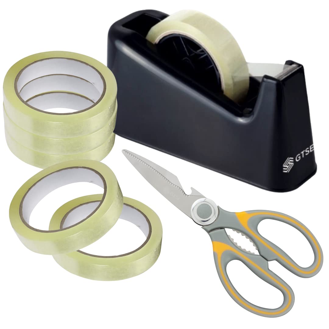 GTSE Tape Dispenser and 6 Pack of Cellotape Bundle, Heavy Duty Weighted Base, Sellotape Refills and Dispenser