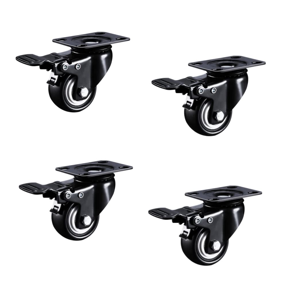 Odluzy 4 Pack 2-inch Caster Wheels, Casters Heavy Duty but Silent, Excellent Locking Casters Wheels, Swivel Plate Castor Wheels for Cart and Furniture