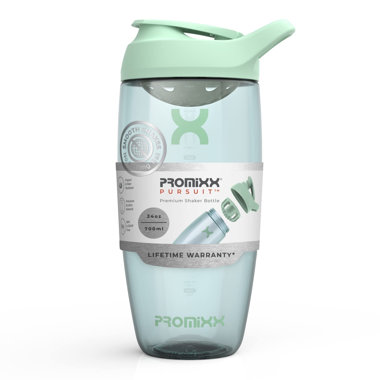 PromixxPursuit Protein Shaker Bottle - Premium Shaker for Protein Shakes - Lifetime Durability, Leakproof, Odourless - 700ml / 24oz (Seagrass Green)