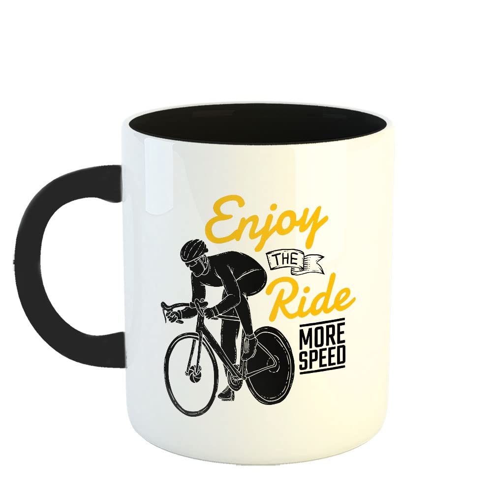 Happu - Printed Ceramic Coffee Mug, Cycling Designs, Enjoy The Ride Mode Speed, Gifts for Gifts for Mens/Womens, Bicycle Lover, Cyclist, Cycling Enthutiast, 325 ML(11Oz), 4650-BK