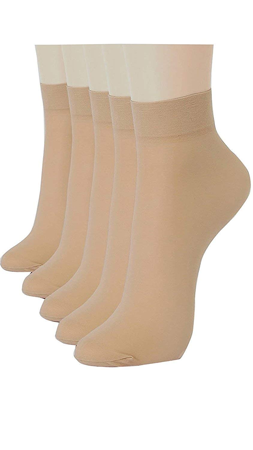 INFISPACEWomen & Girl's Ultra-Thin Transparent Nylon Ankle Length Socks With Thumb (Beige, 5), Beige, Free Size