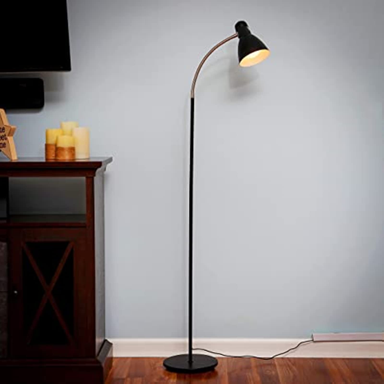 LED Floor Lamp for Living Room, Modern Reading Floor Lamp with Flexible Gooseneck, Adjustable Standing Height Lamp Work Light with Metal Base for Office, Living Room, Bedroom, Black