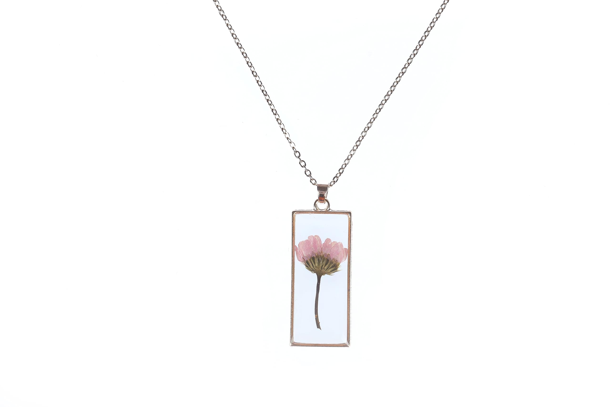 CRAFT STUDIORactangle Shaped Dried Pressed Flower Charm Resin Necklace with Brass Chain for Women’s & Girls | Stylish Resin Jewellery for Every Occasion