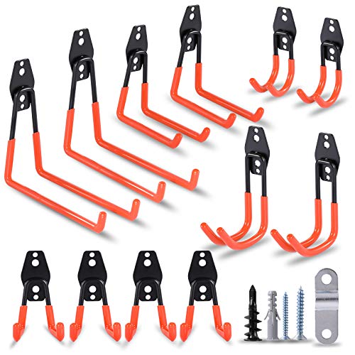 garden tool rack - Garage Hooks Wall Mount 12Pack Steel Heavy Duty Wall Hooks Rack Garden Tool Organizer Garage Organization Utility Hooks Wall Hanger Bike Hooks for Garage Storage Ladder Mop and Broom Holder Wall Mount