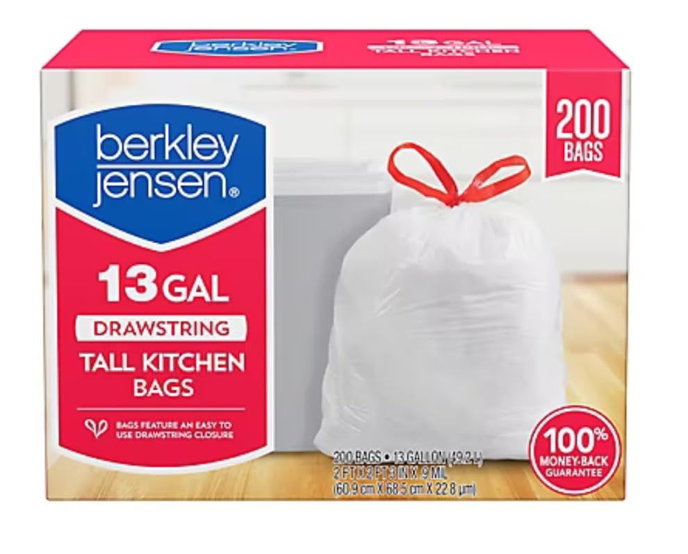 berkley jensen13-Gal. Drawstring Tall Kitchen Bags, 200 ct., White