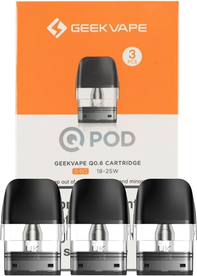 Geekvape Q Pods – Nicotine Free - Compatible with Geek Vape Sonder Q Kit, Wenax Q Kit, Wenax Q Mini Kit, Digi Q Kit, AQ Kit. Replacement Pod, E-Cigarettes - No Nicotine - 3 Pack (0.6ohm)