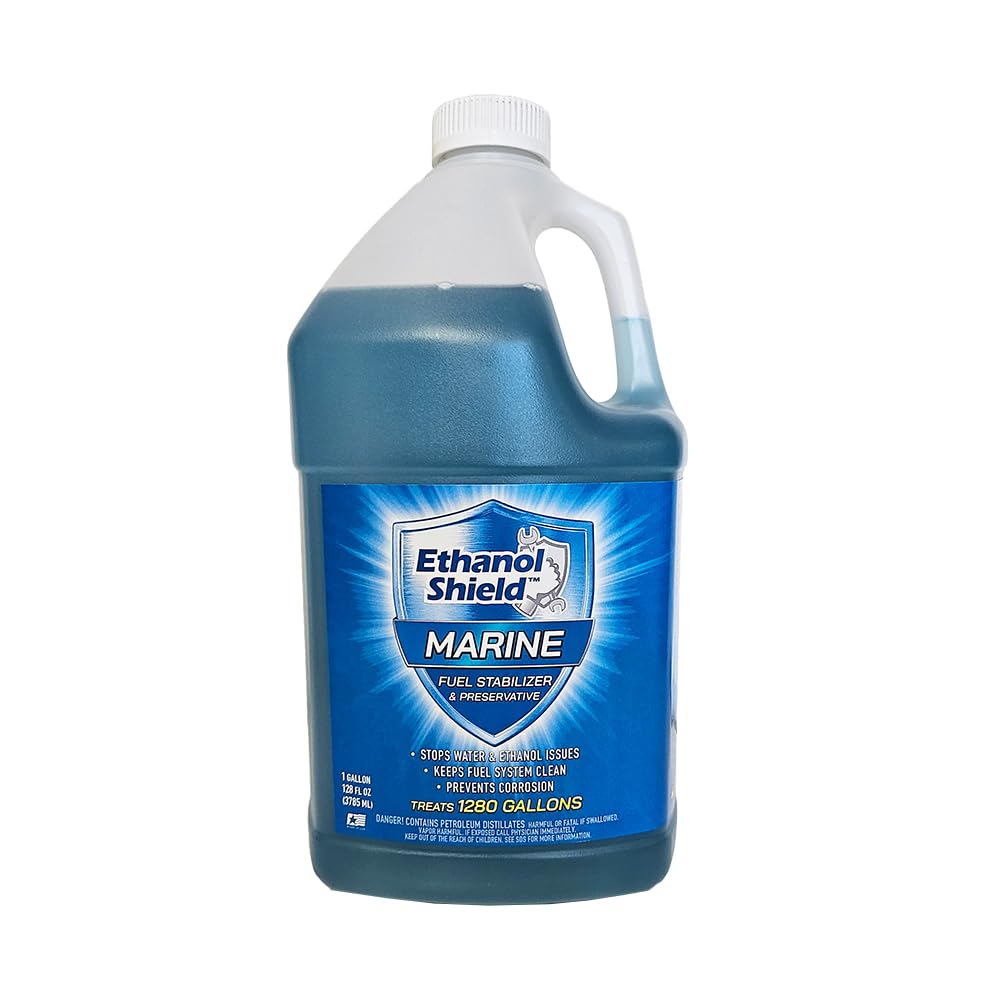 Ethanol Shield Marine Fuel Stabilizer & Preservative 1 Gallon (128 oz) - Full Fuel Cleaner - Fuel Injector Cleaner - Removes Water- Protects Fuel System - 1 Gallon Treats 1280 gallons of Gasoline.