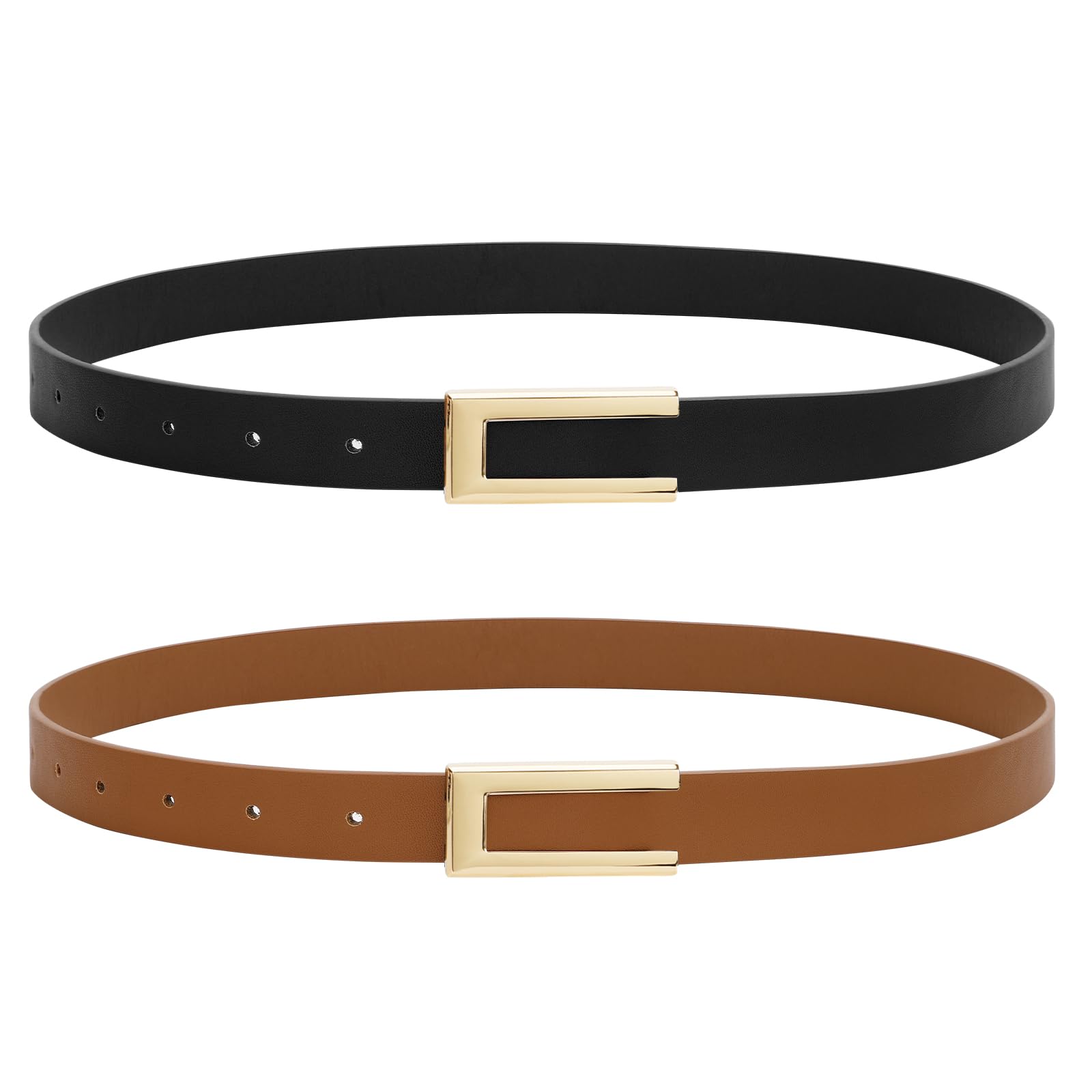 SANSTHS2 Pack Fashion Leather Belts for Women, Womens Belts for Dresses Jeans Coats with Gold Buckle