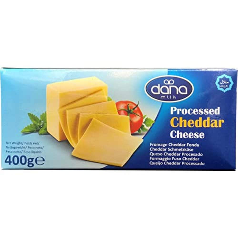 Dana Processed Cheddar Cheese Block 400 gr | for Macaroni, Burgers, Nachos, Sauces (Pack of 1)