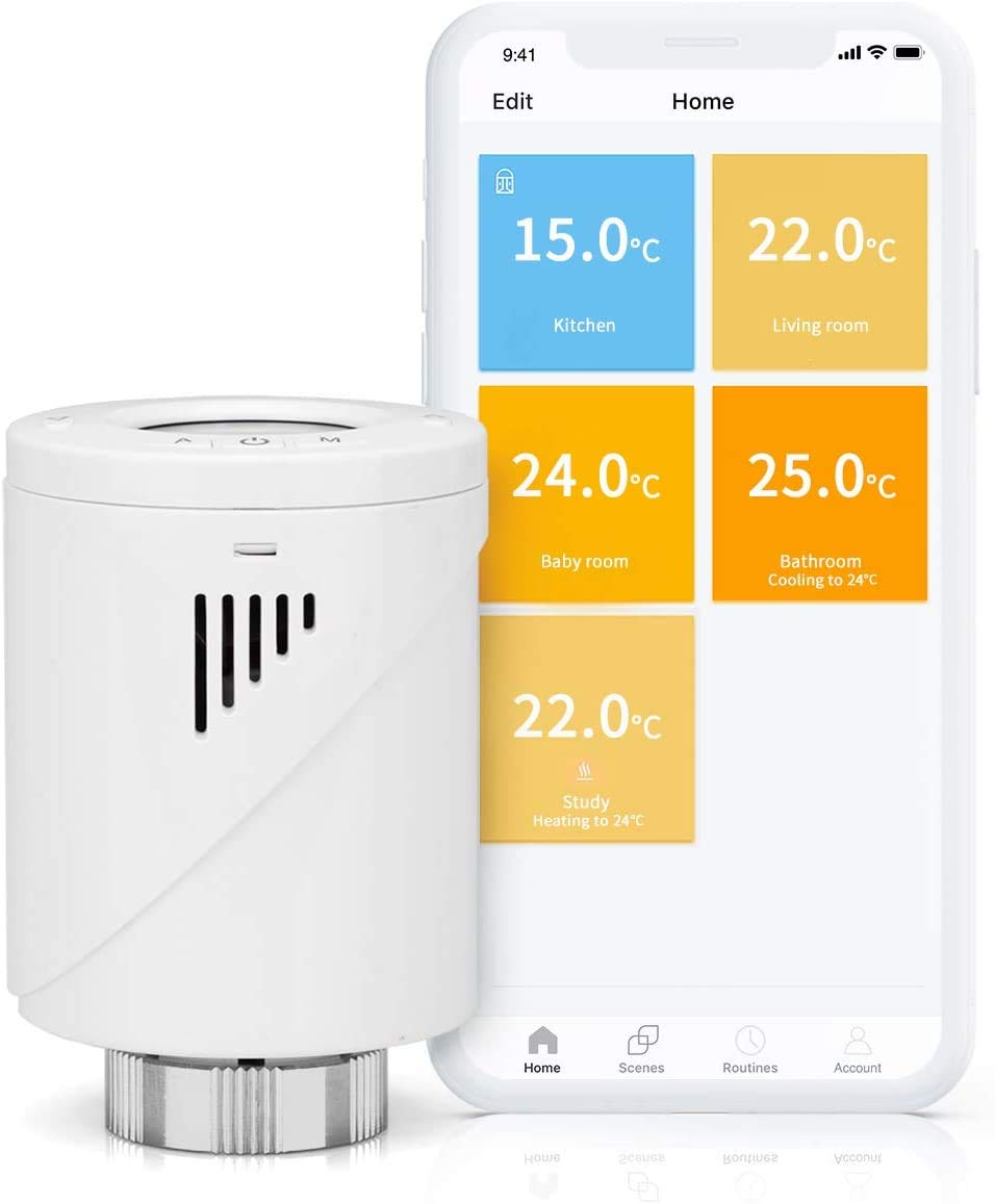 Meross Smart WiFi Radiator Thermostat [Update] Requires Hub, LCD Display, Intelligent Programmable Heating Thermostat for Individual Rooms, Compatible with Alexa, Google Assistant and IFTTT, White