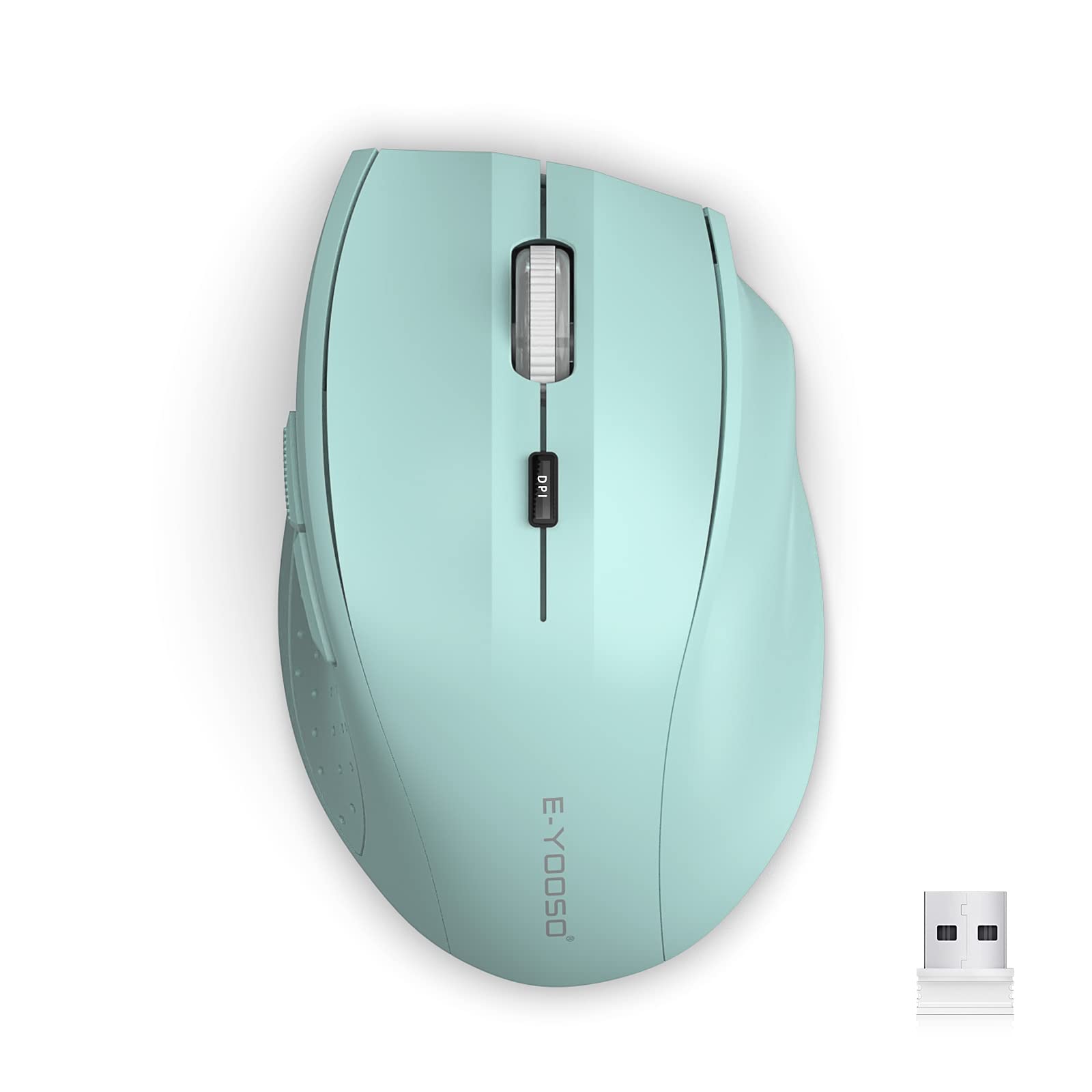 E-YoosoWireless Mouse, Computer Mouse 18 Months Battery Life Cordless Mouse, 5-Level 4800 DPI, 6 Button Ergo Wireless Mice, 2.4G USB Wireless Portable Mouse for Laptop, Mac, Chromebook, PC(Sky Blue)