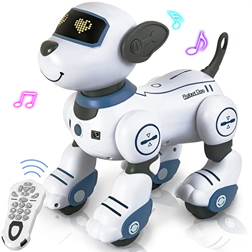 Remote Control Robot Dog for Boys Girls Age 3 4 5+, Programmable Interactive & Smart Dancing Walking RC Robot Dog Toys with Touch Function, Voice Control, Electronic Dog Pets Toys Gifts for Kids（Blue)