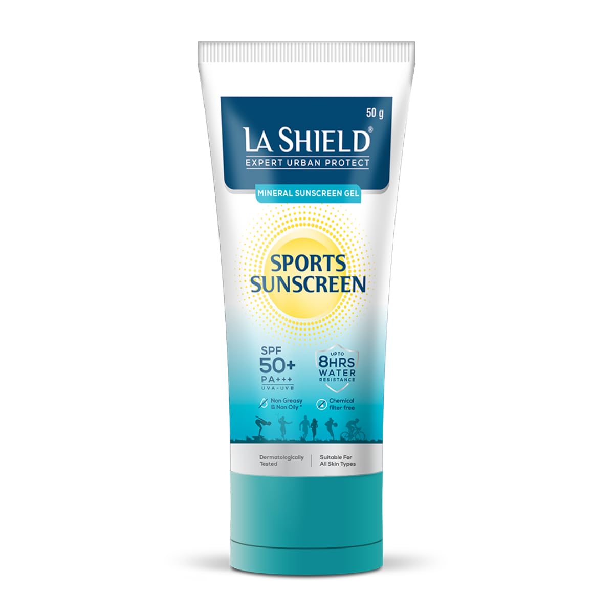 La Shield Mineral Sports Sunscreen Gel SPF 50 + | 100% Mineral sunscreen | 8 Hours water resistant | For Women and Men | No white cast | Broad Spectrum PA+++ | Lightweight and non greasy | Fragrance-free |Dermatologist Tested | 50g