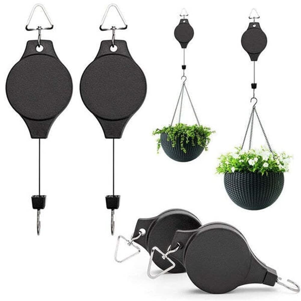 2Pack Garden Hooks for Hanging Plants Outdoor Retractable Pulley Plant Hanger Easy Reach Hanging Flower Basket for Garden Baskets Pots and Birds Feeder Hang High up and Pull Down to Water Or Feed