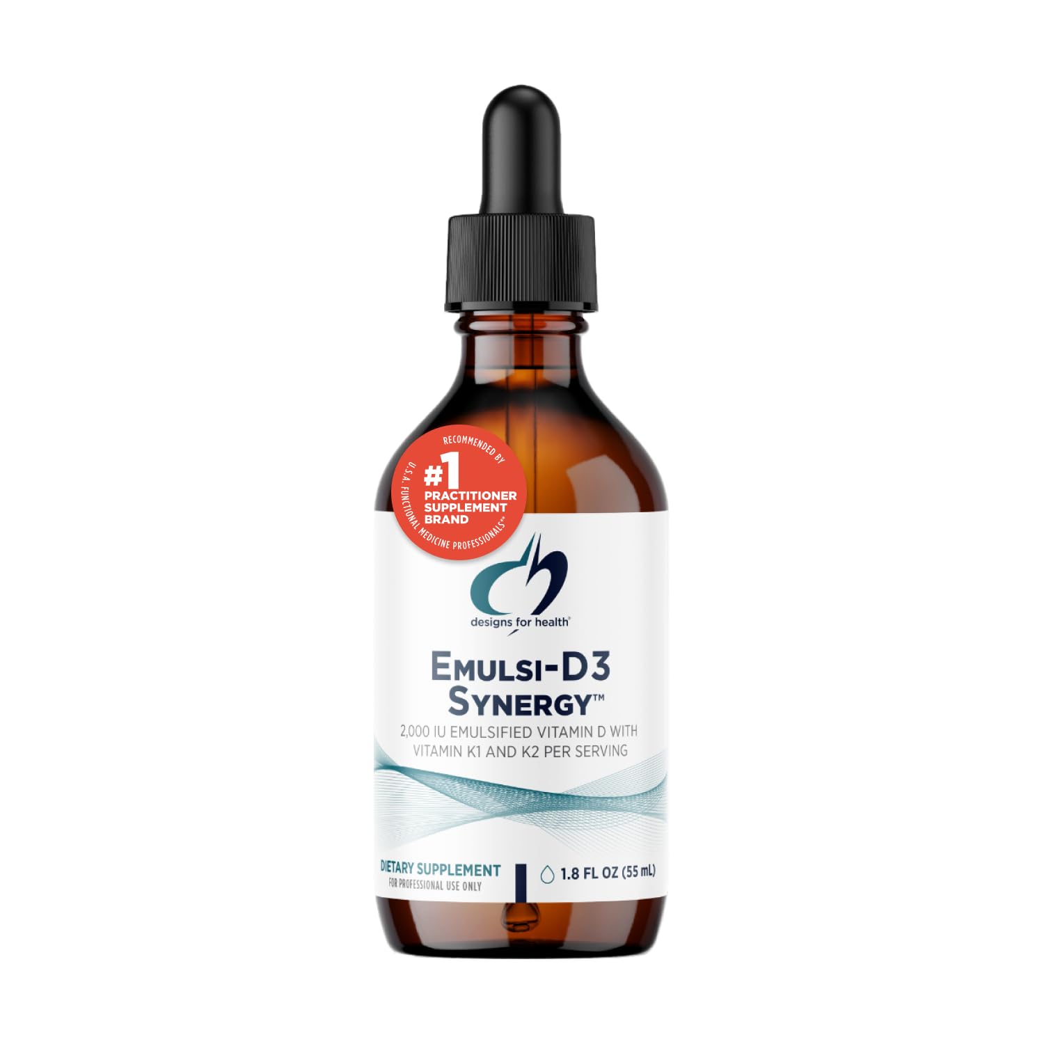 Designs for HealthEmulsi-D3 Synergy 2000 IU Vitamin D Liquid with Vitamin K - Emulsified Liquid D3 K2 Drops for Immune System Support & Bone Health - Gluten-Free + Non-GMO (55 Servings / 1.8oz)