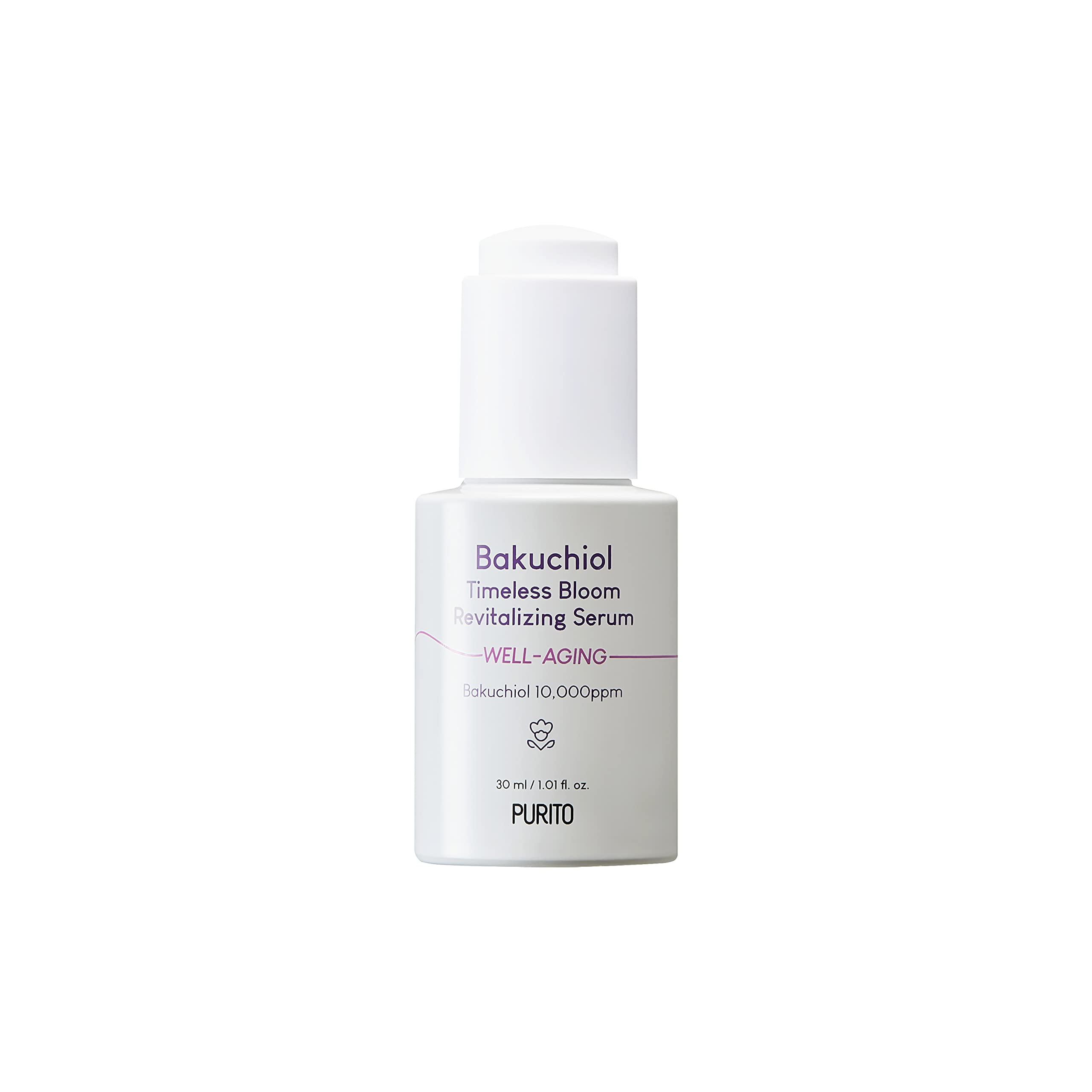 PURITOBakuchiol Timeless Bloom Revitalizing Serum 30ml / 1.01 fl. oz. Vegan & Cruelty-Free, Fragrance-Free, Safe Ingredients, Korean Skin Care