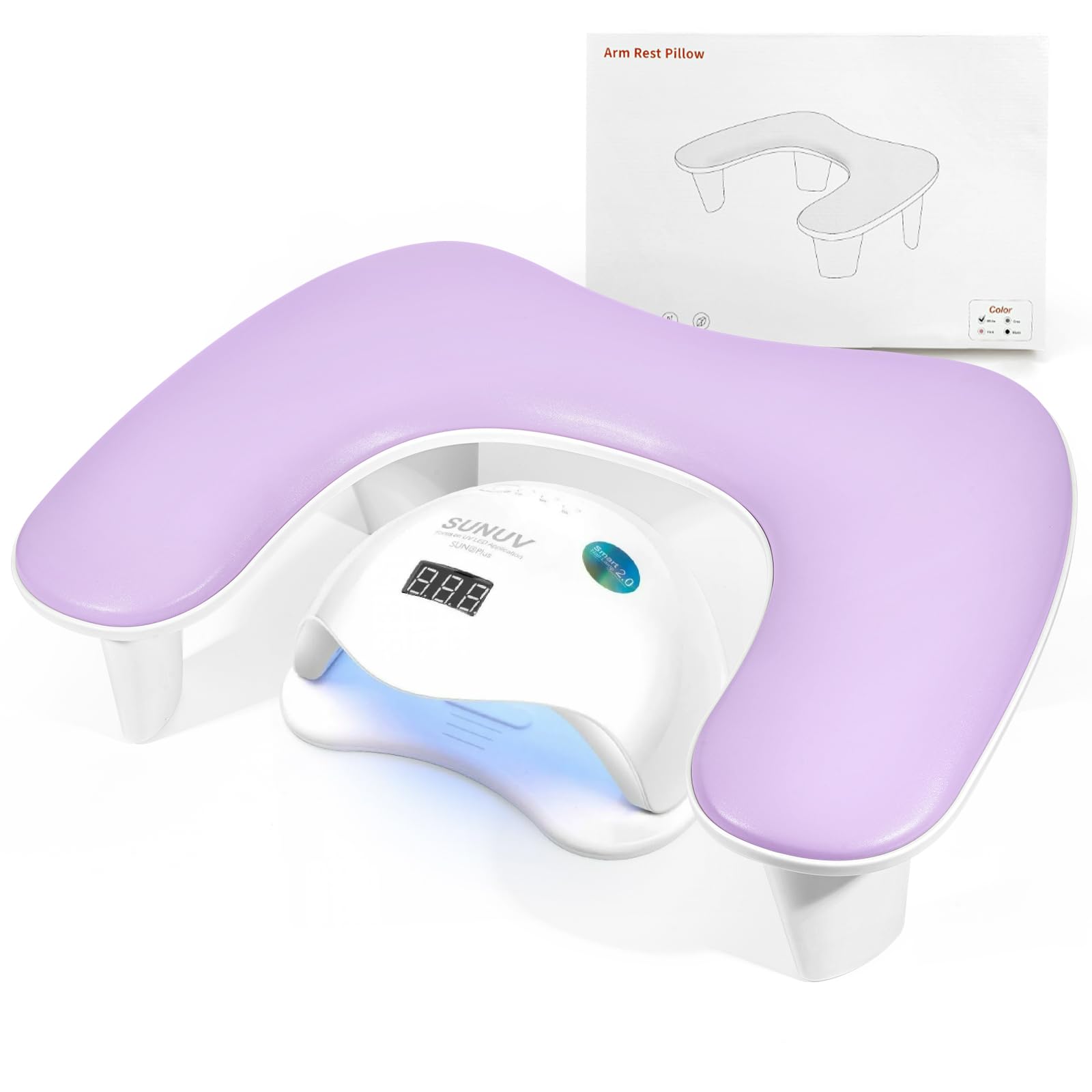 LIONVISON Arm Rest for Nails Tech U Shaped - Comfortable Manicure Nail Hand Rest Pillow Cushion, PU Leather Nail Armrest Stand for Acrylic Nail Art Tech, Quick Installation, Purple