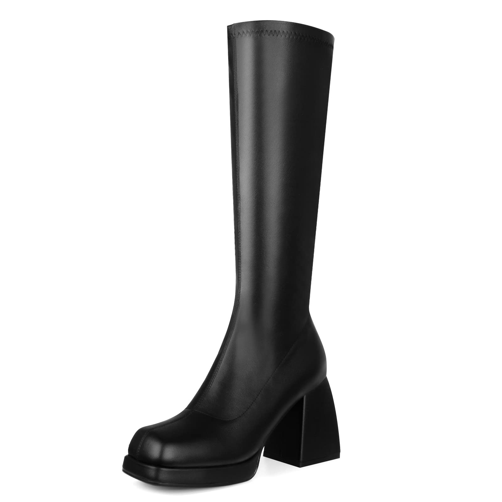 Go Go Boots Knee High Boots for women Square Toe Chunky Block Heeled Platform Boots