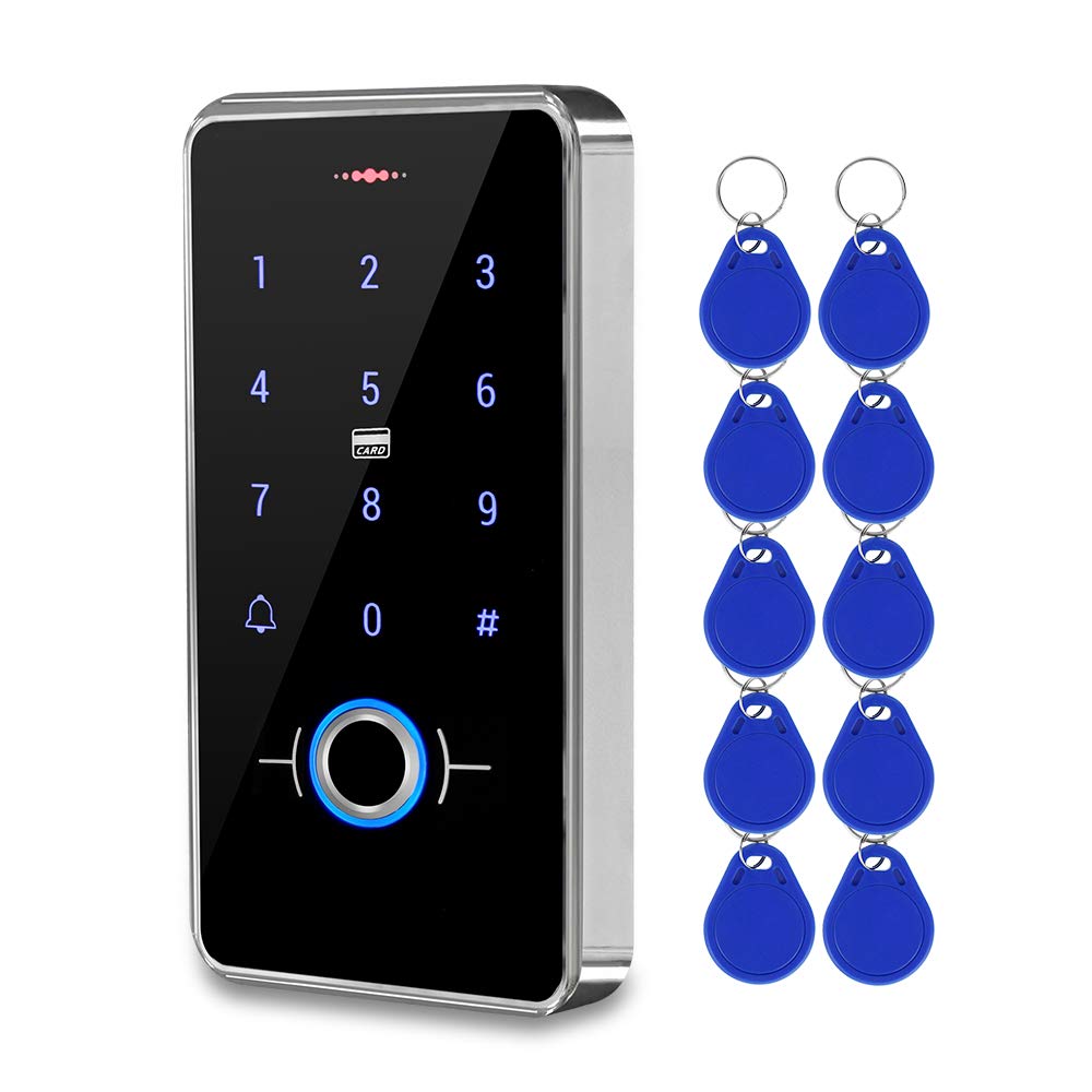 HFeng Outdoor IP68 Waterproof RFID Access Control Keypad Fingerprint Biometrics Access Controller WG26/34 Card Reader + 10pcs 13.56MHz Keyfobs for Home/Office