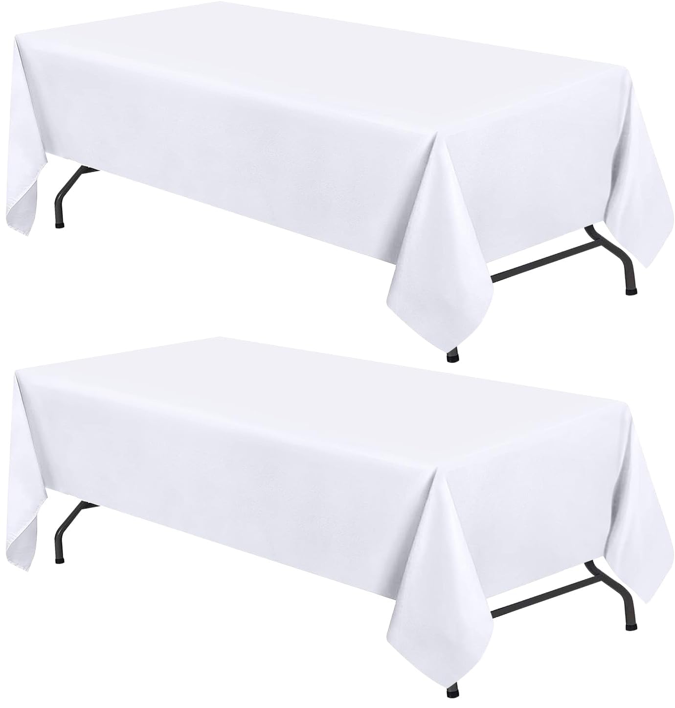 WEALUXE White Table Cloths for 6 Foot Rectangle Tables, 2-Pack, 60x102 inches, Water, Stain and Wrinkle Resistant, 200 GSM Washable Poly Fabric Tablecloths Rectangular, Elegant and Durable