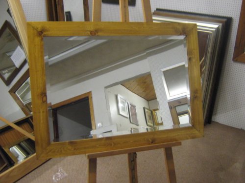 NEW LARGE FLAT MODERN 3" SOLID PINE LIGHT OAK STAINED WALL OVERMANTLE MIRRORS - VARIOUS (Plain Mirror Glass, 25" x 21")