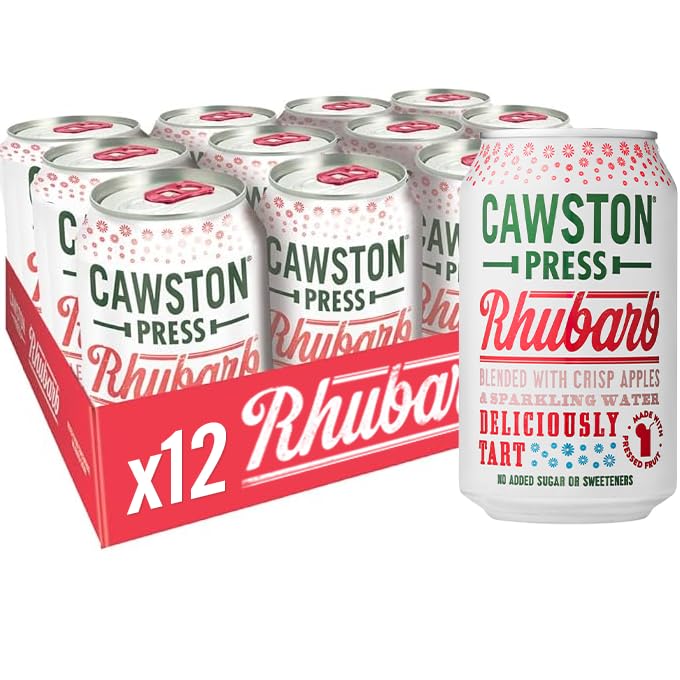 Cawston Press Sparkling Rhubarb Fizzy Drink Blended With Sparkling Water and Pressed Apple Juice (330ml x 12 cans) | Gluten Free - Vegan - No Added Sugar