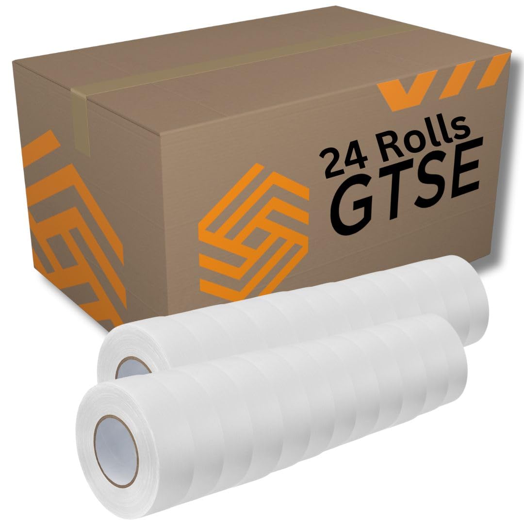 GTSE 24 Rolls, White Duct Tape, 48mm x 50m, 2” Waterproof Strong Adhesive Gaffer Tape for Patching, Sealing, Securing Cables and Labelling, Heavy Duty Tape