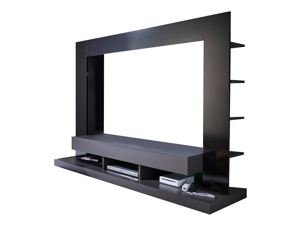 Furnline Living Room Media Wall Extension With Plenty Of Storage Space, Glossy Black, 170 x 124 x 46 cm