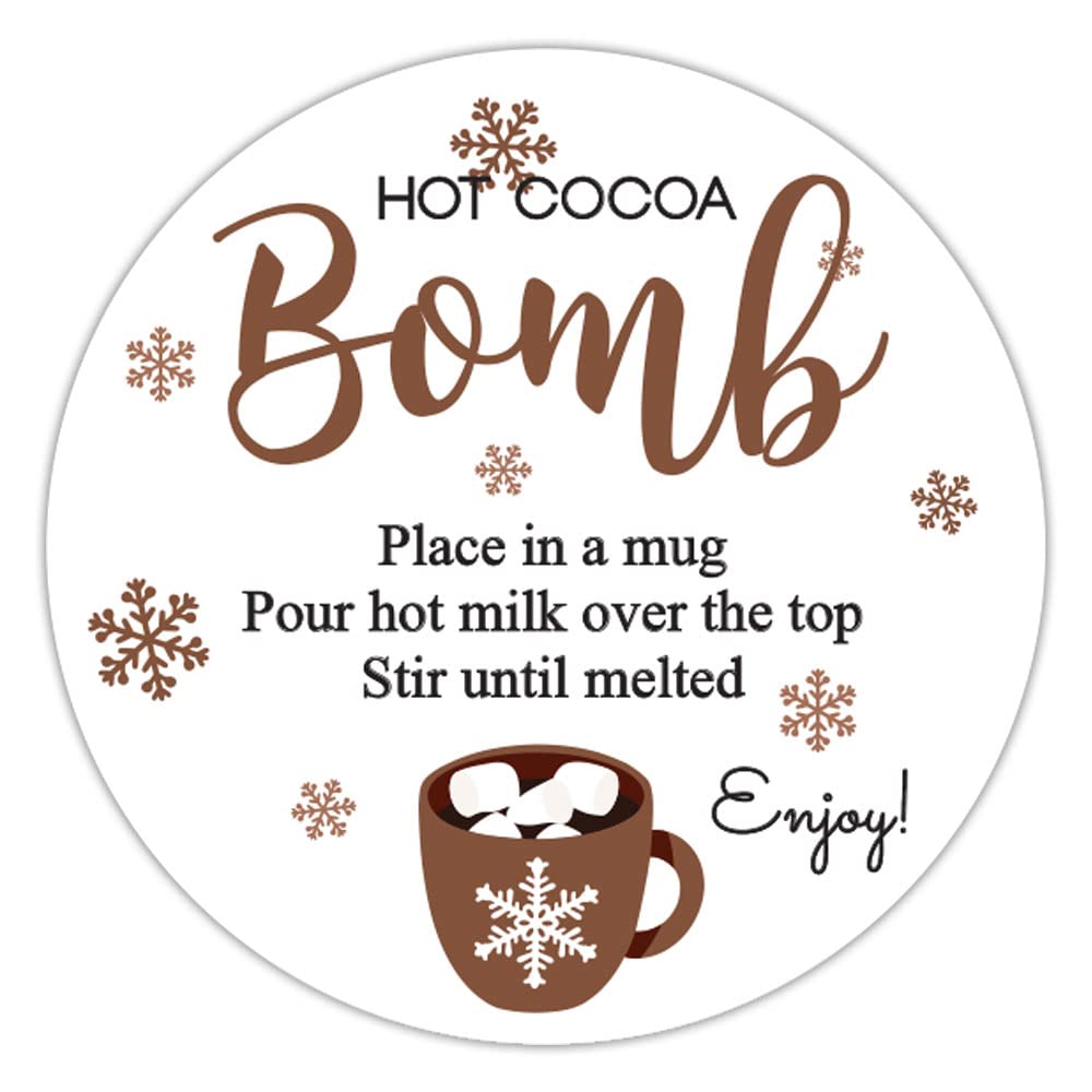 1.9 Inch Stickers Hot Cocoa Bomb Instructions 60 Labels (Chocolate)