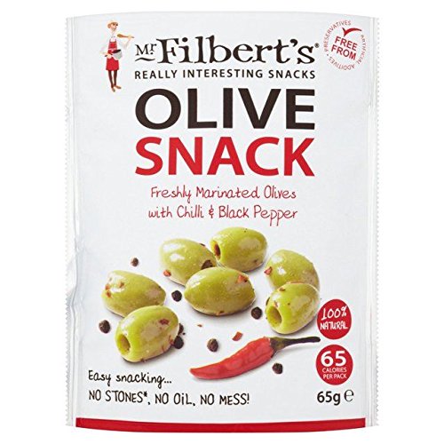 Mr Filberts Olive Snacks Pitted Green Olives with Chilli & Blackpepper - 65g (0.14lbs)