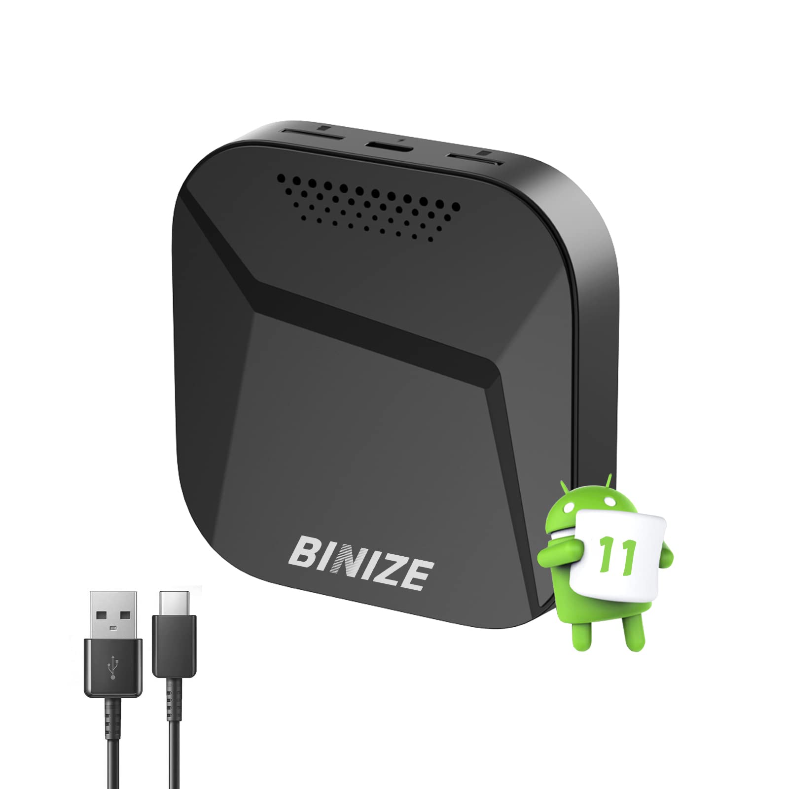 BINIZE Carplay Android Auto Wireless Adapter, The Magic Box for Factory Wired Carplay Cars, AI Box Android 11 System, Supports Netflix/Spotify/GPS Navi/Nano SIM&TF Card/4G Network/5G WiFi/BT5.0