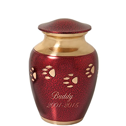 Memorial Gallery Custom Red Paw Prints On My Heart Brass Pet Cremation Urn