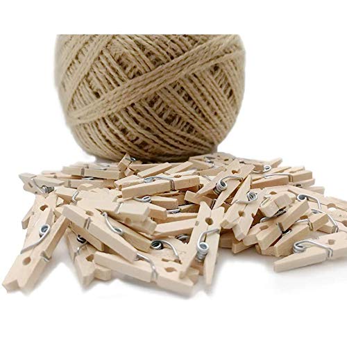 Dorman & Walsh 60 Mini Wooden pegs, 60 metres String - Decorative Photo Walls, DIY Crafts, Weddings, Arts Crafts Projects, Hanging Pictures