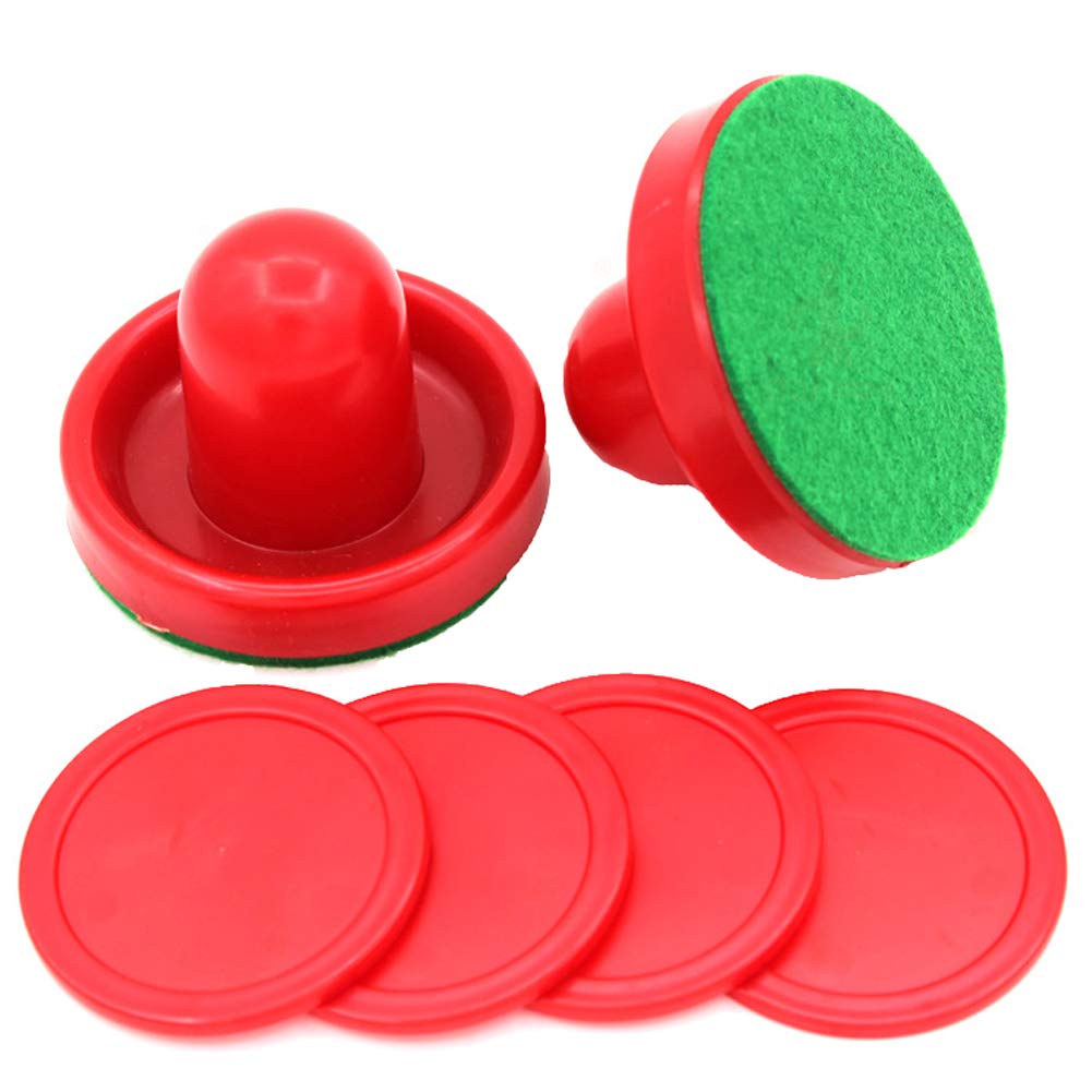 1 Set Mini Air Hockey Pushers and Air Hockey Pucks Great Goal Handles Pushers Goal Handles Paddles Replacement Accessories for Game Tables 60 MM, Red, 2 Strikers, 4 Pucks