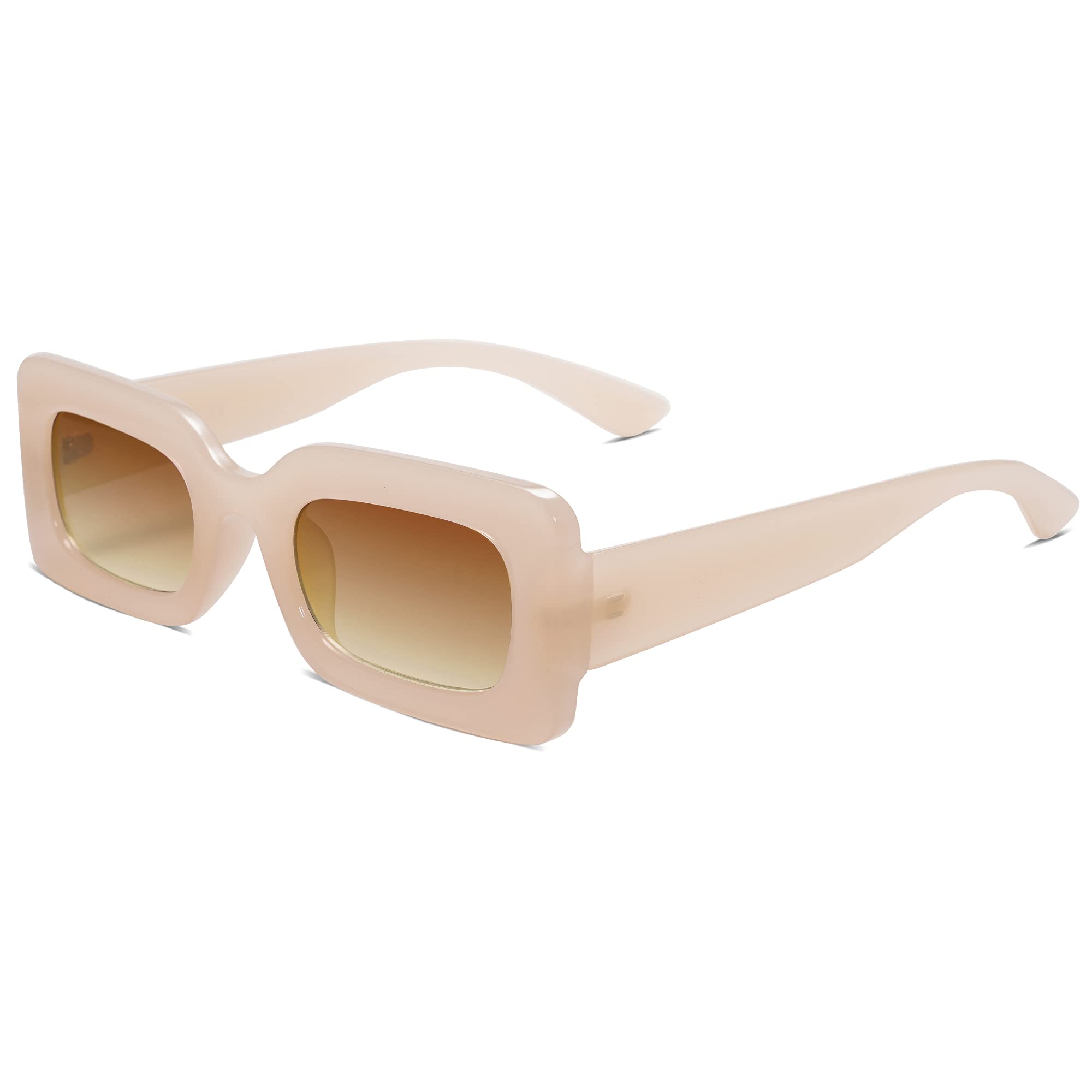 SOJOSRetro 90s Nude Rectangle Sunglasses Womens Mens Trendy Chunky Glasses