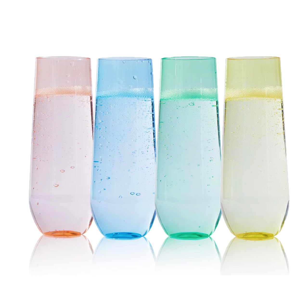 24 Pack Plastic Champagne Flutes, 4 Color Cocktail Cups,Crystal Clear Cocktail Cups Drinkware Shatterproof Ideal for Party Wedding Birthday Easter