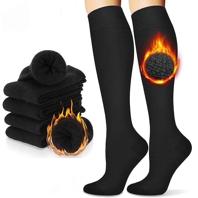 VAIDUEWarm Winter Knee High Socks for Women Black, Stretchable Free Size (S M) (1 Pair) Long woolen socks for Girls & women, Thick Socks Support For Cold Weather, Regular use, Running, Hiking, Work