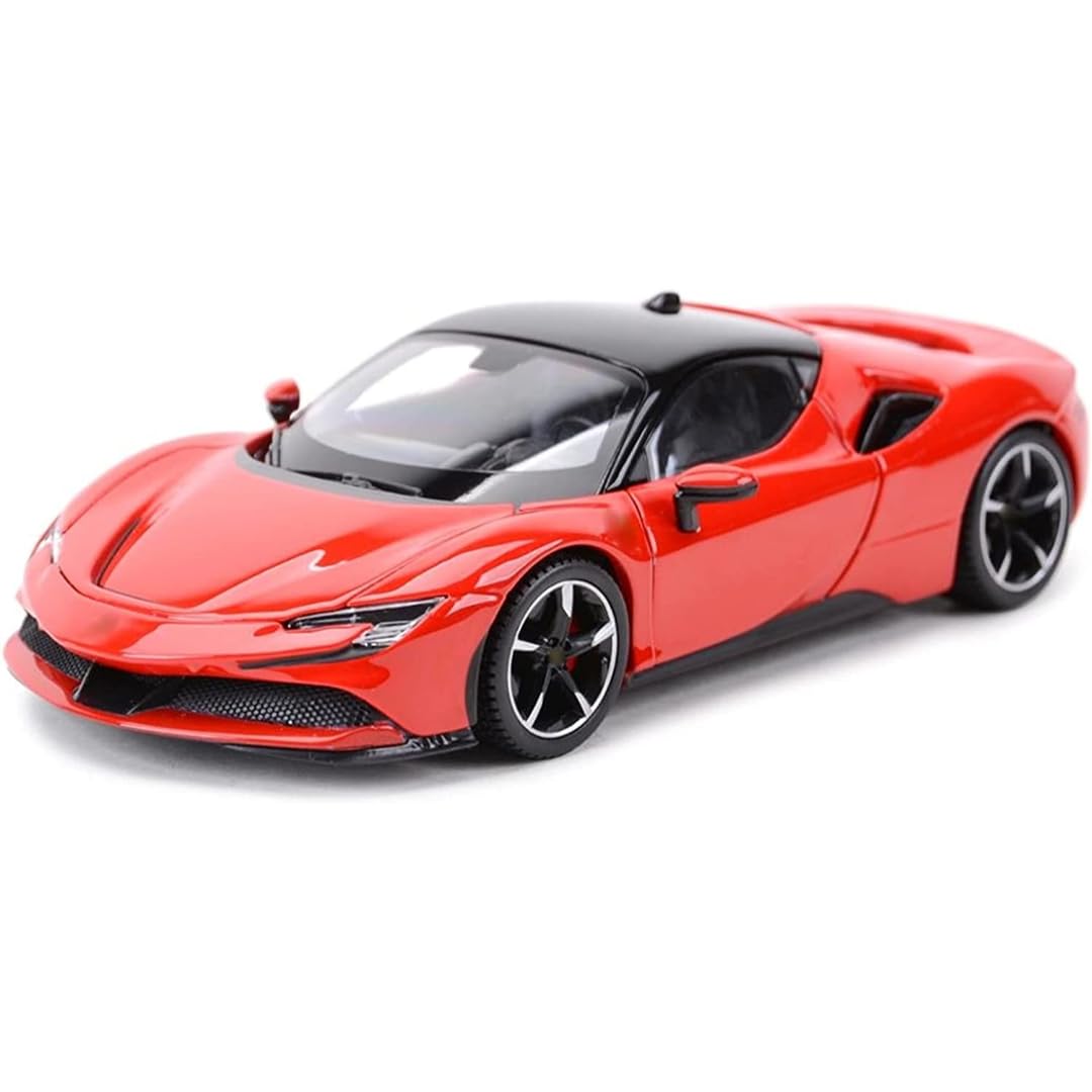 PLUSPOINT Diecast Red ferari SF90 STRADALE Hardtop Toy Car Scale Model Pull Back Vehicles with Doors openable Alloy Simulation Supercar with Lights and Sound Also for Car Dashboard Kids Adult