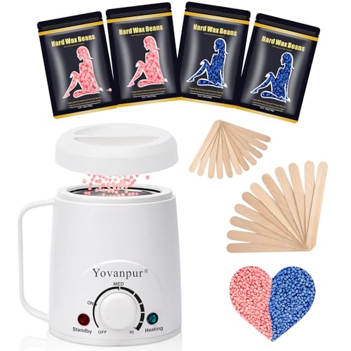 Waxing kit for women - Yovanpur Mini Waxing Kit Wax Warmer for Hair Removal, Portable Hard Wax Kit with 14oz Hard Wax Beads, Brazilian Bikini Wax Kit for Face Armpit Eyebrow at Home (White Color)