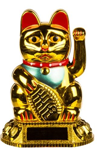 Lucky Cat Waving Moving Arm Solar Power Chinese Oriental Fortune Gold Maneki Neko Feng Shui Money Decoration Gift