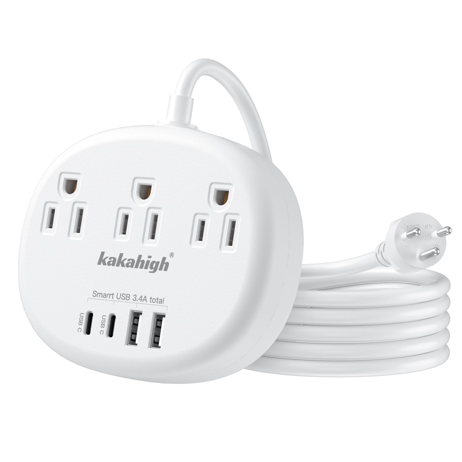 Thailand Power Adapter, Thailand Plug Adapter with 3 American Outlets 4 USB Ports (2 USB-C) Total 24W, Type O Plug Adapter and Outlet Converter for USA to Thailand, 4FT