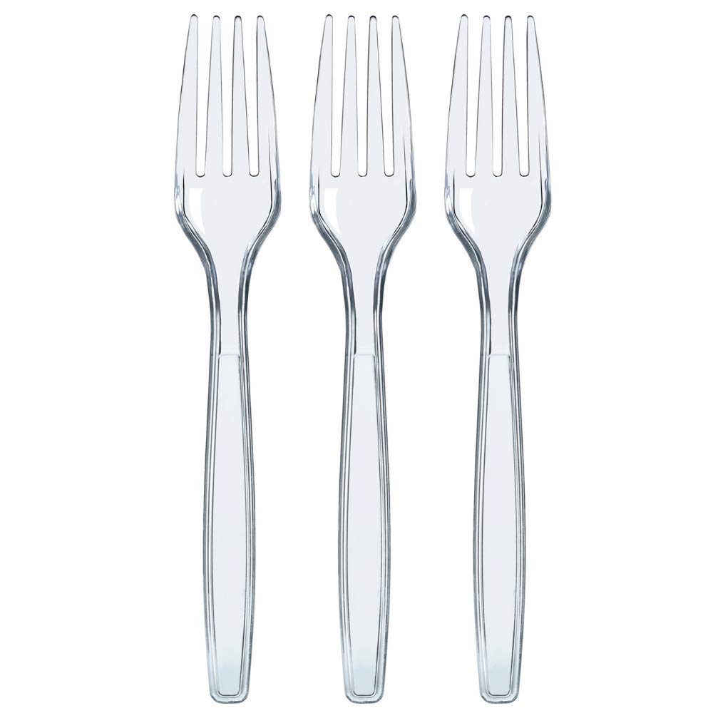 Prestee 100 Clear Plastic Forks, Plastic Forks Heavy Duty, Clear Forks Silverware, Plastic Cutlery, Disposable Forks Pack, Bulk Disposable Flatware, Plastic Utensils Set, Disposable Silverware Cutlery