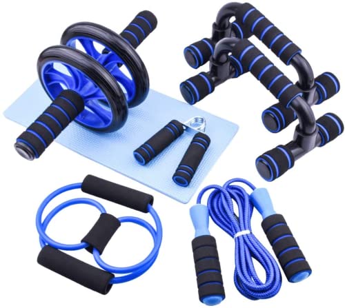 AERLANG7-IN-1 Ab Roller Wheel Set With, 2 Push-up Bars, Resistance Band, Skipping Rope, Hand Grip And Knee Pad, Fitness Workout At Home Gym, Multi-functional Sports Equipment Father's Day Gifts