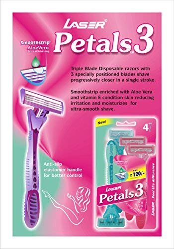 Laser Petals 3 Triple Blade Disposable Razor for Women (Pack of 24 Razors)